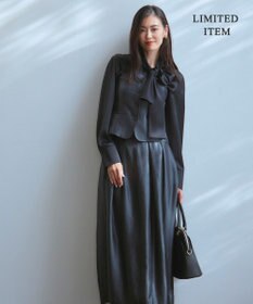 ICB 【WEB限定・洗える】 ドレープサテン ボウタイブラウス