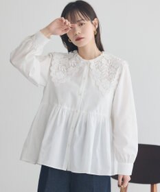 earth music&ecology 【コットン混】レース襟フレアヘムブラウス