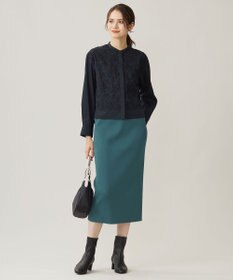 自由区 L 【洗える】シアーエンブロイダリークロップド丈 ブラウス