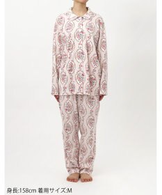 WACOAL ワコール_リラックス＆スリープ パジャマ 長袖 長ズボン 綿100％(本体) スムース素材 上下セット 前開き ミントン NDW417 /ワコール
