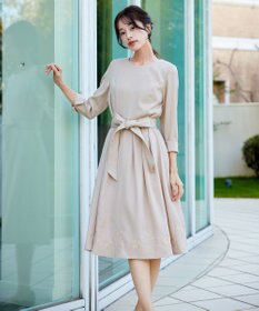 Tiaclasse L 【洗える】花柄刺繍フレアワンピース