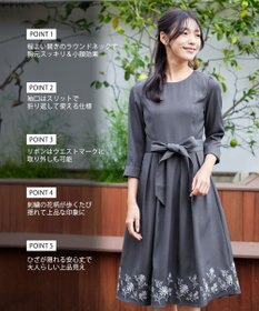 Tiaclasse 【洗える】花柄刺繍フレアワンピース