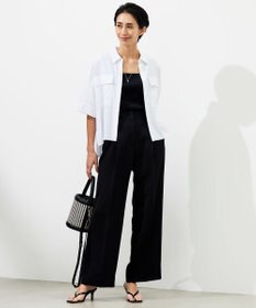 ICB 【洗える】T/Rドライリネン クロップドシャツ