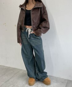 WEGO 配色ステッチWZIPショートブルゾン