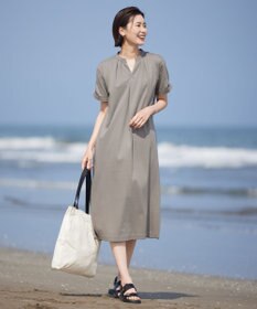 J.PRESS LADIES 【接触冷感・UVケア】コンパクトコットンスムース バンドカラー ワンピース