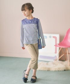 組曲 KIDS 【150-160㎝】フラワー刺繍ボーダー Tシャツ