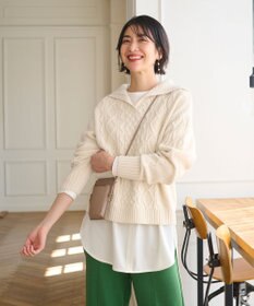 ANY 【洗濯機可】スキッパーソフトタッチアラン柄ニット