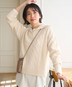 ANY 【洗濯機可】スキッパーソフトタッチアラン柄ニット