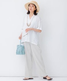 23区 L 【洗える】リネンヴィスコースストレッチ マリンパンツ