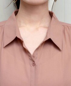 Tiaclasse L 【洗える】フレンチスリーブシャツチュニックブラウス