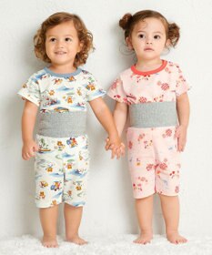 MIKI HOUSE HOT BISCUITS 【80-120cm】 リゾートビーンズ 腹巻き付き タック天竺素材 半袖パジャマ