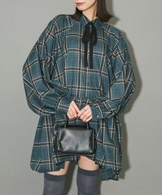 Green Parks ボウタイリボン付裾バルーンシャツワンピース