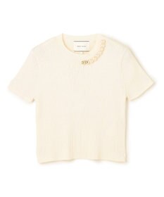 BEIGE， 【洗える・美人百花 4月号掲載】VINCA / パール付き半袖コットンリブニット