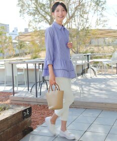 Tiaclasse はしごレースストライプシャツチュニック