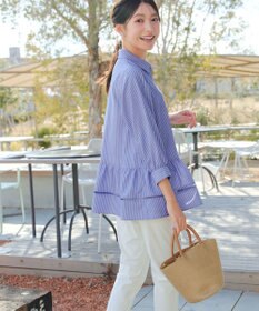 Tiaclasse はしごレースストライプシャツチュニック