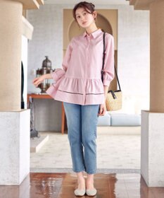 Tiaclasse はしごレースストライプシャツチュニック