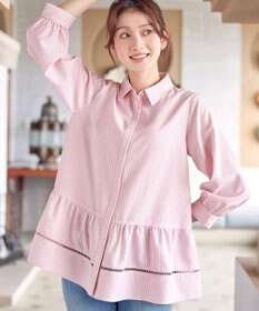 Tiaclasse はしごレースストライプシャツチュニック