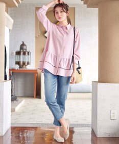 Tiaclasse はしごレースストライプシャツチュニック