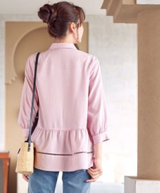 Tiaclasse はしごレースストライプシャツチュニック