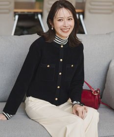 23区 【洗える】ベロアニット カーディガン ブラック系