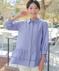 Tiaclasse はしごレースストライプシャツチュニック