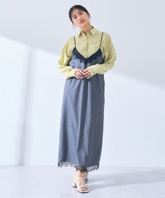 YECCA VECCA ストライプ柄レースMIXキャミワンピース