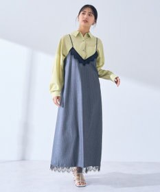 YECCA VECCA ストライプ柄レースMIXキャミワンピース