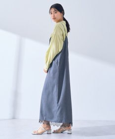 YECCA VECCA ストライプ柄レースMIXキャミワンピース