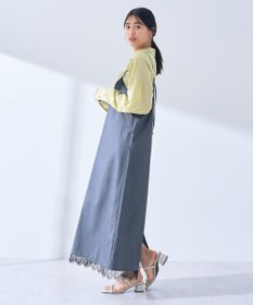 YECCA VECCA ストライプ柄レースMIXキャミワンピース