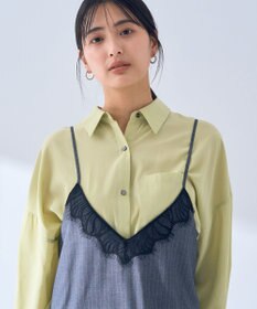 YECCA VECCA ストライプ柄レースMIXキャミワンピース