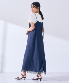 YECCA VECCA ストライプ柄レースMIXキャミワンピース