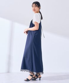 YECCA VECCA ストライプ柄レースMIXキャミワンピース