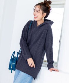 Tiaclasse 【洗える】アラン柄ニットパーカーチュニック