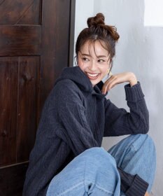 Tiaclasse 【洗える】アラン柄ニットパーカーチュニック