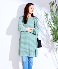 Tiaclasse 【洗える】体型カバーも叶う透け柄編みニットチュニックアンサンブル（2点セット）