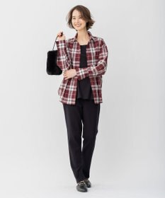 自由区 L 【セット可/洗える】オータムチェック ドロップショルダー ブラウス