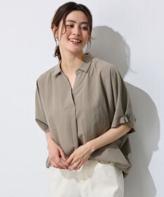 ANY 【新色追加】スキッパーネック袖タックブラウス