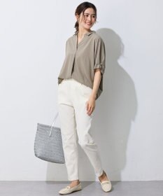 ANY 【新色追加】スキッパーネック袖タックブラウス