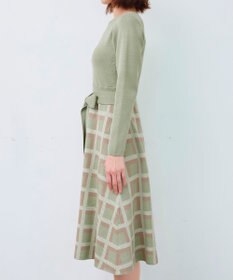 Tiaclasse 【洗える】リボンベルト付きチェック柄ニットワンピース