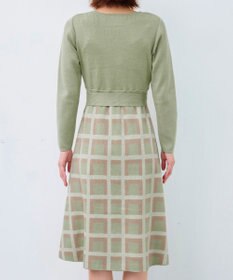 Tiaclasse 【洗える】リボンベルト付きチェック柄ニットワンピース