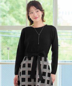 Tiaclasse 【洗える】リボンベルト付きチェック柄ニットワンピース