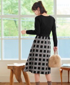 Tiaclasse 【洗える】リボンベルト付きチェック柄ニットワンピース