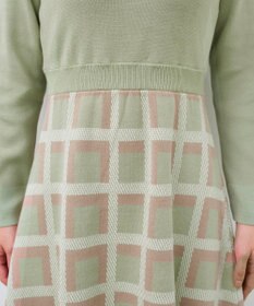 Tiaclasse 【洗える】リボンベルト付きチェック柄ニットワンピース