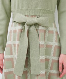 Tiaclasse 【洗える】リボンベルト付きチェック柄ニットワンピース