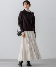 23区 L ボイルドウールコンビ ジップ タートルニット