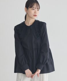 earth music&ecology 【コットン混】レース襟フレアヘムブラウス