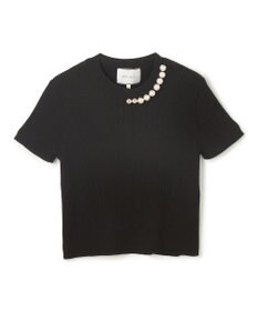 BEIGE， 【洗える・美人百花 4月号掲載】VINCA / パール付き半袖コットンリブニット