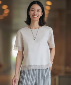 J.PRESS LADIES 【一枚で着映え】コットンスムース レース カットソー