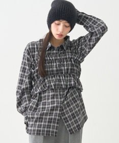earth music&ecology SET2点チェック柄シャーリングビスチェ＋シャツ