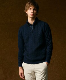 JOSEPH ABBOUD 【暖か/軽量】カシミヤブレンド ハーフジップ ニット ダルブルー系